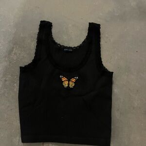 Brandy Melville Black Tank Top with Butterfly Accent